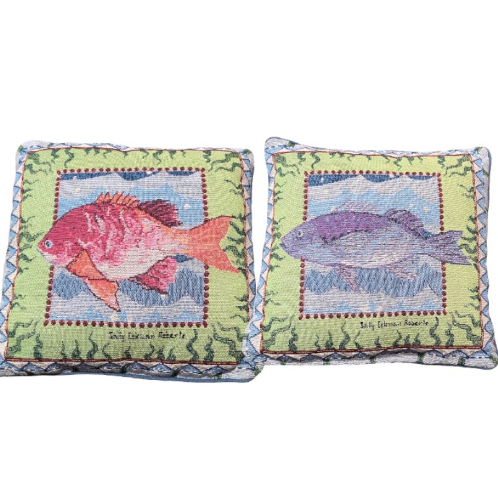 Sally Eckman Roberts 12” Tapestry Throw Pillow Ocean Life Fish Man Cave Decor